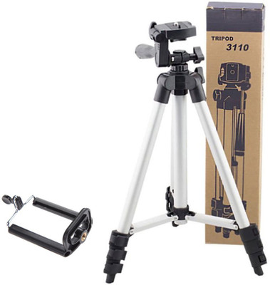 

BUY GENUINE Tripod-3110 Lightweight Camera Stand With Three-Dimensional Head & Quick Release Plate For Canon Nikon Sony Cameras Camcorders with Mobile Phone Holder Mount For Android Mobile Portable Adjustable Tripod(Silver & Black, Supports Up to 1500)