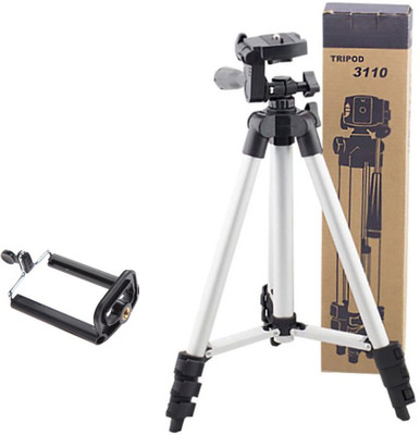 

BUY SURETY Tripod-3110 Lightweight Camera Stand With Three-Dimensional Head & Quick Release Plate For Canon Nikon Sony Cameras Camcorders with Mobile Phone Holder Mount For Android Phone Portable Adjustable Tripod(Silver & Black, Supports Up to 1500)