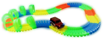 

Emob 128 PCs Flexible & Bendable Glow in the Dark Twister Track Set Toy with Led Lights Racing Car(Multicolor)