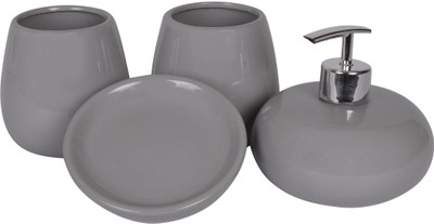 

Scrafts Grey Elegant Set of 4 Ceramic Bathroom Set Washing Machine Soap Dispenser