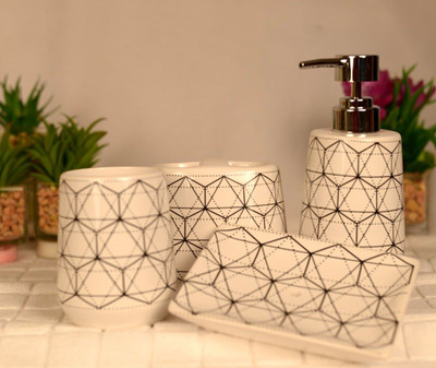 

Scrafts Lines Abstract D1 Set of 4 Ceramic Bathroom Set Washing Machine Soap Dispenser