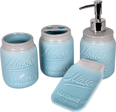 

Scrafts Mason Blue Set of 4 Ceramic Bathroom Set Washing Machine Soap Dispenser