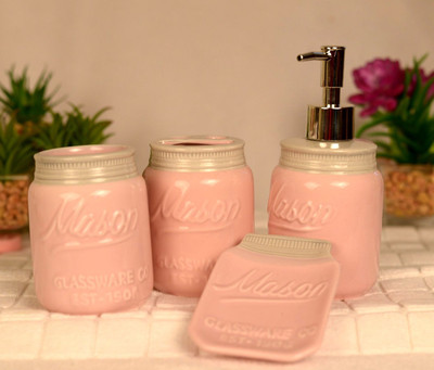 

Scrafts Mason Pink Set of 4 Ceramic Bathroom Set Washing Machine Soap Dispenser