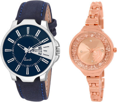 

Shocknshop LR23_225 Designer Analog Leather and Chain Strap Couple Watch - For Men & Women