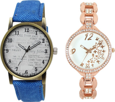 Shocknshop LR28_210 Designer Analog Leather and Chain Strap Couple Watch - For Men & Women