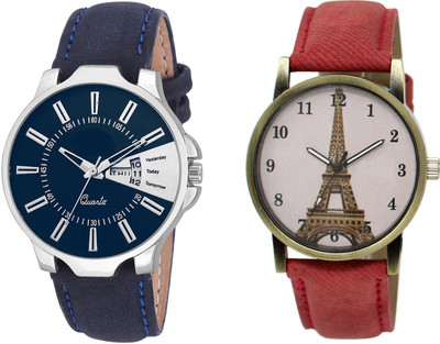 

Shocknshop LR23_230 Designer Analog Leather and Chain Strap Couple Watch - For Men & Women