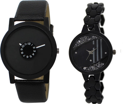 

Shocknshop LR25_221 Designer Analog Leather and Chain Strap Couple Watch - For Men & Women