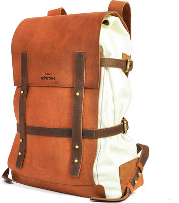 

Skincrafts Leather Rucksack Backpack for Men Backpack(Brown, White, 22 L)