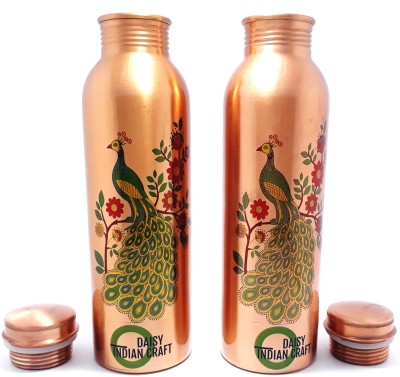 DAISY INDIAN CRAFT PRINTED STYLISH COPPER BOTTLE SET OF TWO 950 Bottle(Pack of 2, Multicolor, Copper)