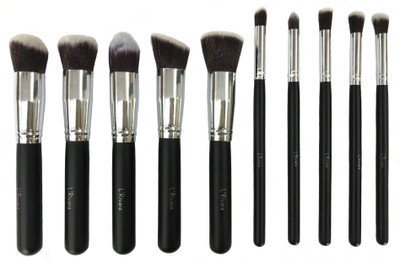 

L'Rivara 10 Piece Makeup Brush Set Model LR-104 ( Black + Silver)(Pack of 1)