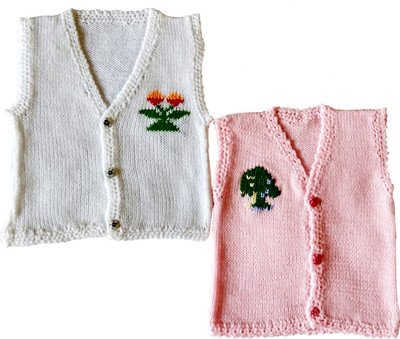 

Little Aayu Baby Boys & Baby Girls Button Self Design Cardigan, Pink & white