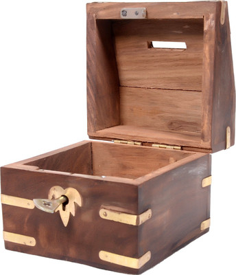 

Craft Trade Wooden Sandook Piggy Bank Coin Bank(Brown)