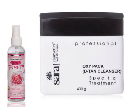 

jollity Rose Water Spray Cleanser and Sara Professional Oxy Pack D-Tan Cleanser Specific Treatment (Set of 2)(Set of 2)