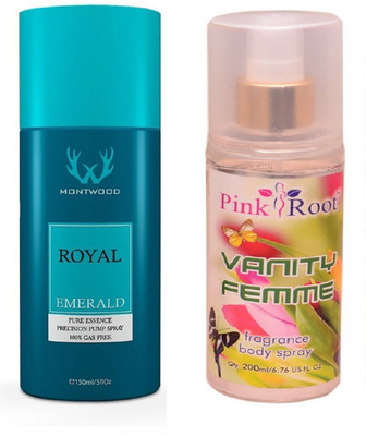 

Pink Root VANITY FEMME MIST WITH MONTWOOD ROYAL EMERALD DEO 150ML(Set of 2)