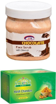 

Pink Root CHOCOLATE SCRUB 500ML WITH NATURENCE HALDI CHANDAN BLEACH 200G(Set of 2)