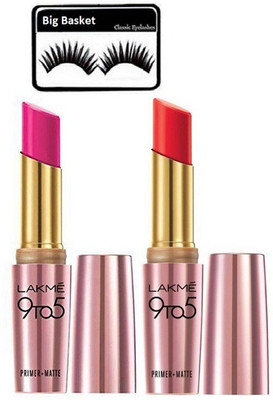 

big basket Eyelashes & 9to5 Lipstick Pack Of 2(Set of 3)