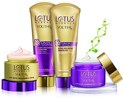 

Lotus Herbals YOUTH Rx Anti-Ageing ( Transforming Day Creme (50g) +Nourishing Night Creme (50g) & Foaming Gel (100g) +Exfoliator (100g)(Set of 4)