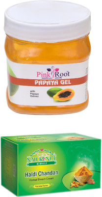 

Pink Root PAPAYA GEL 500ML WITH NATURENCE HALDI CHANDAN BLEACH 200G(Set of 2)