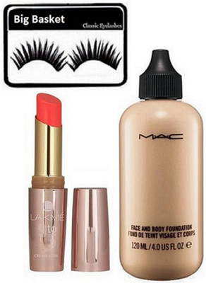 

big basket Eyelashes, Mac Face & Body Foundation, 9 to 5 Lipstick orange(Set of 3)