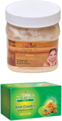 

Pink Root GOLD SCRUB 500ML WITH NATURENCE HALDI CHANDAN BLEACH 200G(Set of 2)