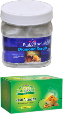 

Pink Root DIAMOND SCRUB 500ML WITH NATURENCE HALDI CHANDAN BLEACH 200G(Set of 2)