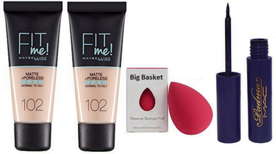 

Big Basket Sponge Puff With Fit me Matte +Poreless Foundation Pack Of 2 With Padhma Liquid Eyeliner(Set of 4)