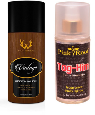 

Pink Root TAG HIM MIST WITH MONTWOOD VINTAGE WOODY MUSK DEO 150ML(Set of 2)