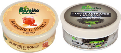 

Basaika Herbal Care Combo Pack of 2 ( Almond & Honey face pack & Coffee activated Charcoal peel off mask), 50gms each(Set of 2)