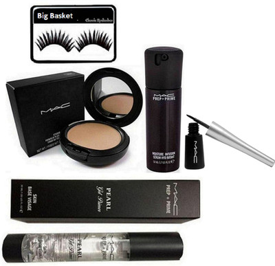 

big basket Eyelashes, Mac Prep+Prime Moisture Infusion Serum Hydratant, Mac Studio fix Powder Plus foundation, Mac Prep+Prime Pearl Gel Primer, Liquid Eyeliner(Set of 5)