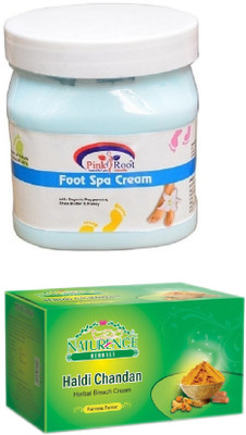 

Pink Root FOOT SPA CREAM 500ML WITH NATURENCE HALDI CHANDAN BLEACH 200G(Set of 2)