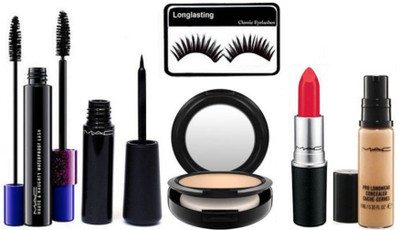 

Longlasting Eyelashes,Mac Studio Fix Compact, Pro long wear Concealer, Haute and Naughty Double Effect Mascara, Waterproof Mascara, Lustre Lipstick(Set of 6)