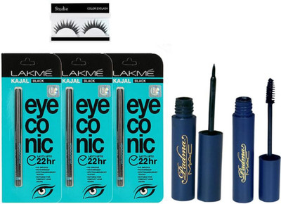

studio Eyelashes And Mac Padhma Eyeliner & Mascara,Eyeconic Kajal Pack of 3(Set of 6)