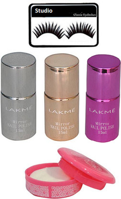 

studio Eyelashes, Lakme Nail Polish Set Of 3, Nail Remover(Set of 4)