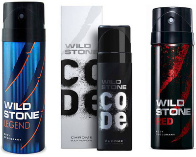 

Wild Stone LEGEND DEODORANT 150ml + CODE CHROME DEODORANT 120ml + RED DEODORANT Deodorant Spray - For Men(150 ml, Pack of 3)