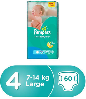 

Pampers Active Baby-Dry Diapers (Size 4) - Large - 60 (7-14Kg) (Imported) - L
