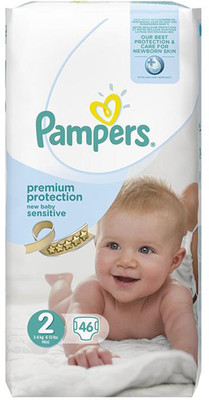 Pampers Premium Protection New Baby Sensitive Diapers (Size 2) - Mini-46Pc (3-6Kg) - S - M