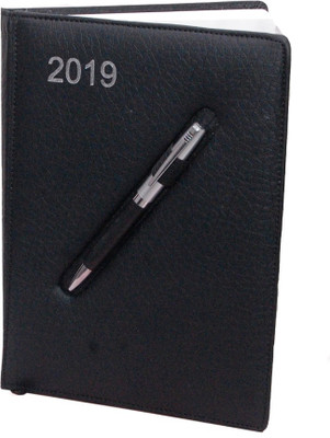 Aahum Sales B5 Diary(B5 Black Leatherite 2019 Diary With Pen, Black)