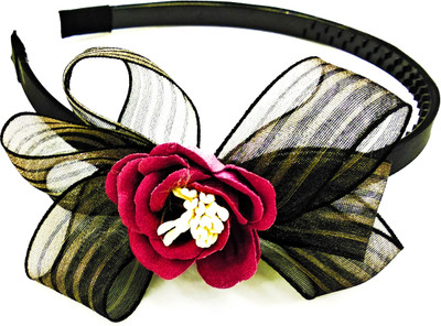 

Fairytale Elegant Shiny Bow With Rose Flower High Griping Party Wear Hair Band Head Band For kids/Girls. Fascinator Hair Band. Head Band, Hair Band(Black)
