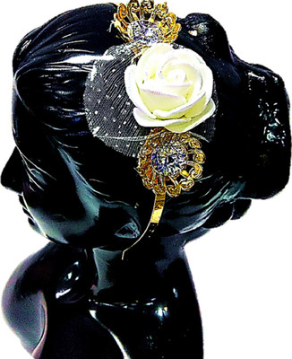 

Proplady Princess Collection Tiara Style Rose Stone Studded Metal Hair Band, Head Band(White, Gold)