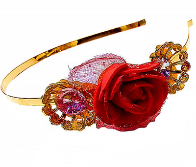 

Proplady Princess Collection Tiara Style Rose Stone Studded Metal Hair Band, Head Band(Red, Gold)