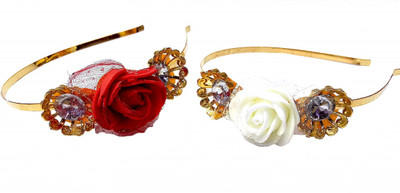 

Proplady Princess Collection Combo Tiara Style Rose Stone Studded Metal Hair Band, Head Band(Red, White, Gold)