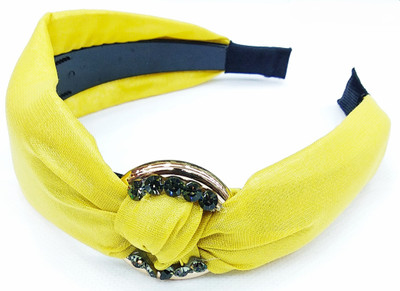 

Fairytale Elegant Knot With Rose Gold Circle Crystals Studded Stylish Premium Quality High Griping Hair Band Head Band For Gilrs and Woman's. Broadness 5 cm Hair Band(Yellow)