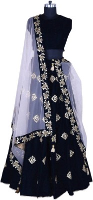 MF Retail Girls Lehenga Choli Ethnic Wear Embroidered Lehenga, Choli and Dupatta Set(Black, Pack of 1)