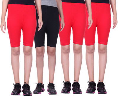 

Alisha Short For Girls Sports Solid Cotton Lycra Blend(Multicolor, Pack of 4, Black;red