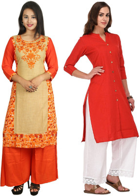Flavia Creation Casual Embroidered Women Kurti(Pack of 2, Red)