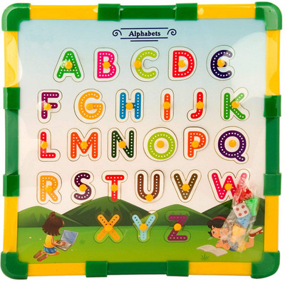 

TINEE Wooden Alphabets Identification Teaching Tray with Knobs (Alphabets)(Multicolor)