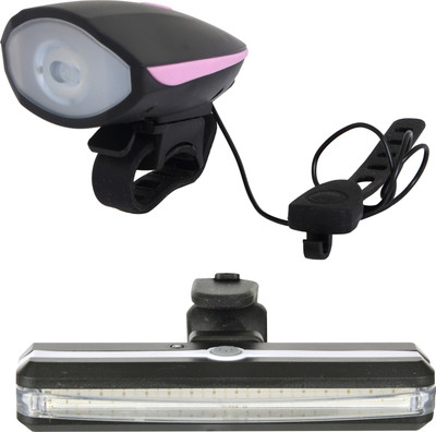 

Dark Horse Bicycle USB Front Light & Horn and USB 6 Mode Multi color Tail Light Combo LED Front Rear Light Combo(Black), Pink