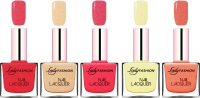 

Lady Fashion Ultra HI-Shine Long Stay Nail Polish Pink, Beach Nude,Bright Pink,Mettalic Gold,Orange Silk(Pack of 5)