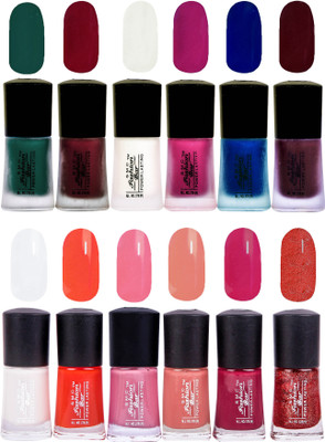 

SMC FASHION BAR Gel Based Exclusive Nail Paint Combo Matte Dark Green, Matte Garnet Red, Matte Pearl Cream, Matte Hot Pink, Matte Royal Blue, Matte Chocolatte Brown, White, Neon Orange, Light Rosewood, Coral Peach, Cranberry Pink, Glitter Copper(Pack of 1
