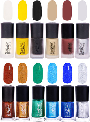 

SMC FASHION BAR Gel Based Long Lasting Nail Paint Combo Matte Pearl Cream, Matte Neon Yellow, Matte Black, Matte Nude Almond, Matte Rosewood Red, Matte Silver, Shimmer Copper Brown, Glitter Golden, Shimmer Green, Glossy Turquoise Blue, Shimmer Sea Blue, S